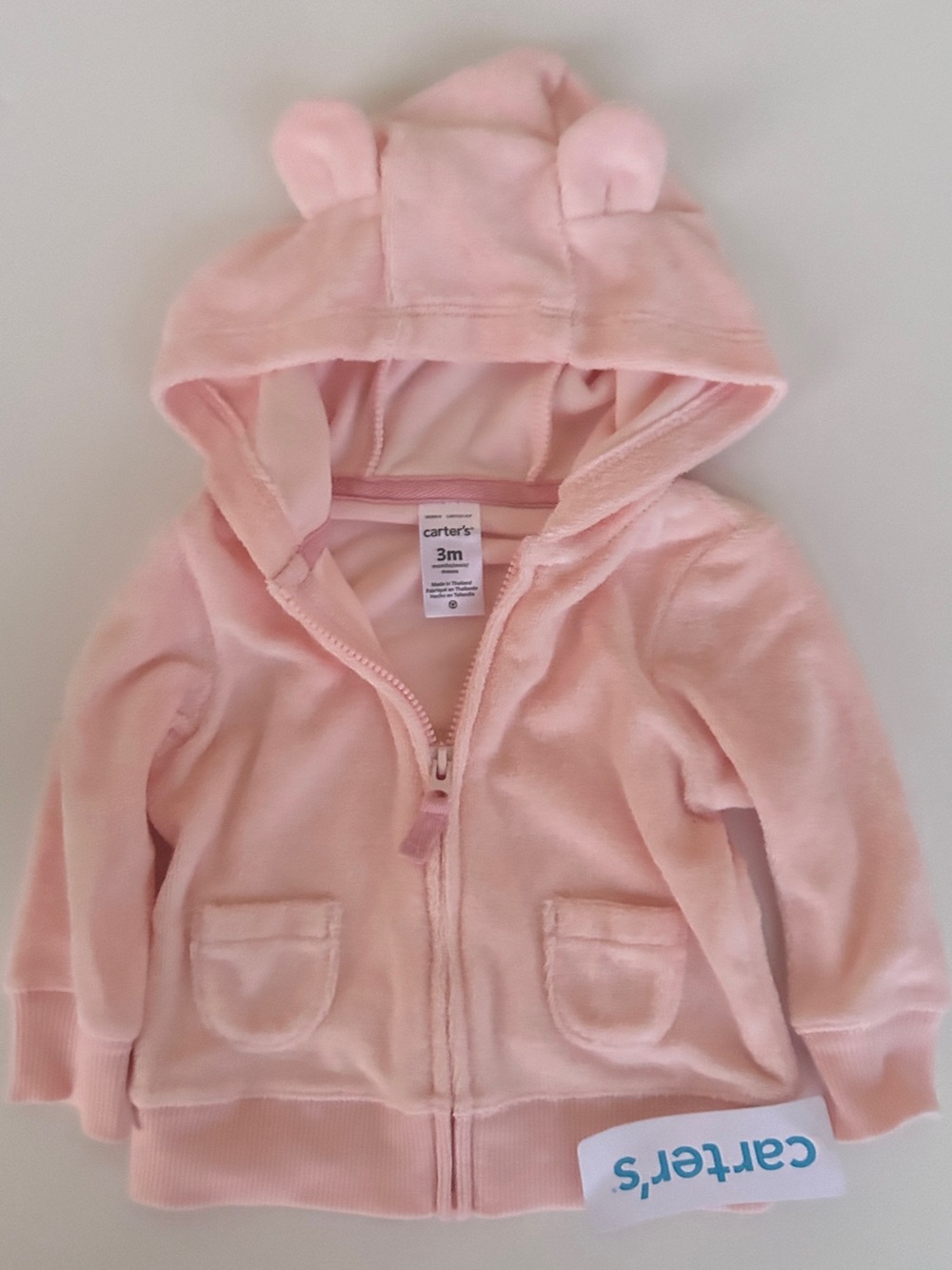 Carter's NWT Baby Girls 3 Months Light Pink Hooded Zip Jacket with Ears